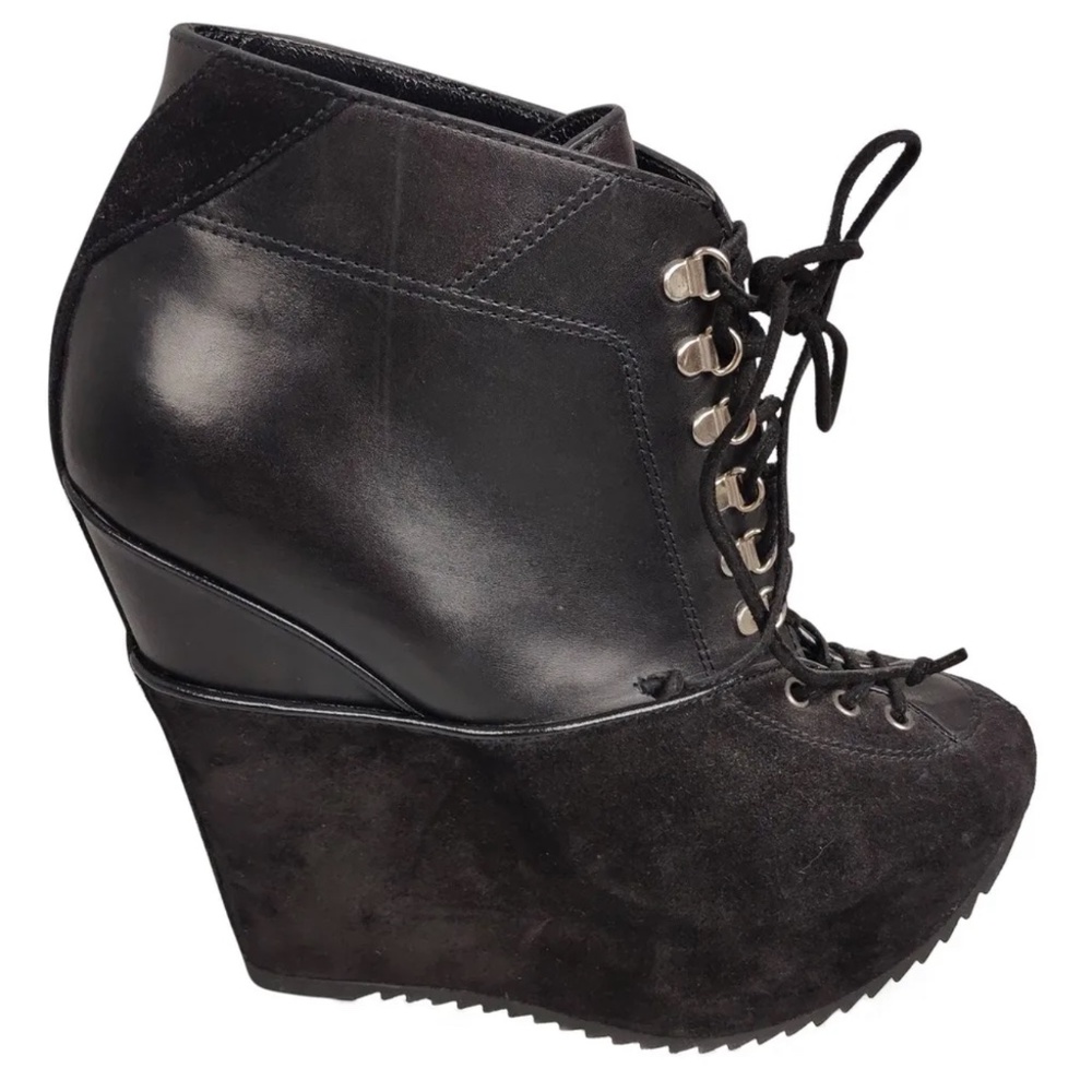 YVES SAINT LAURENT ,PLATFORM SUEDE/CALF LACEUP BOOTS